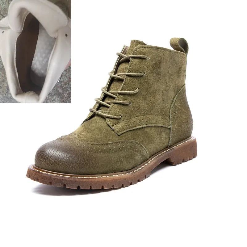 AIYUQICN Women Fur Leather Booties Ankle Boots Classic Retro