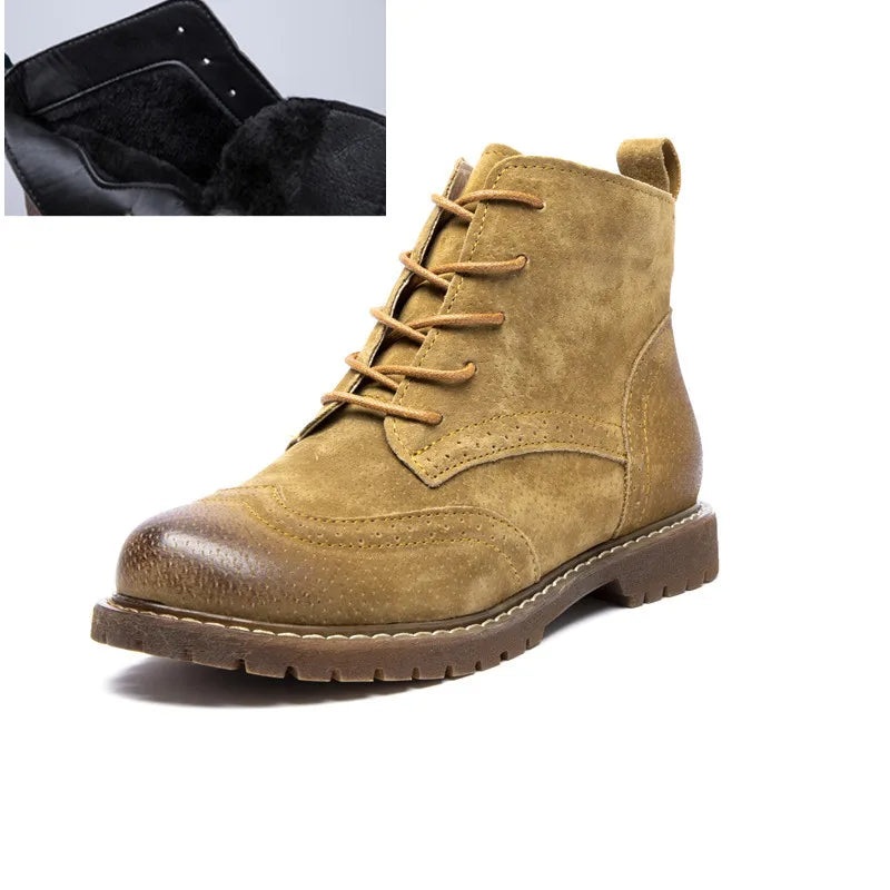 AIYUQICN Women Fur Leather Booties Ankle Boots Classic Retro