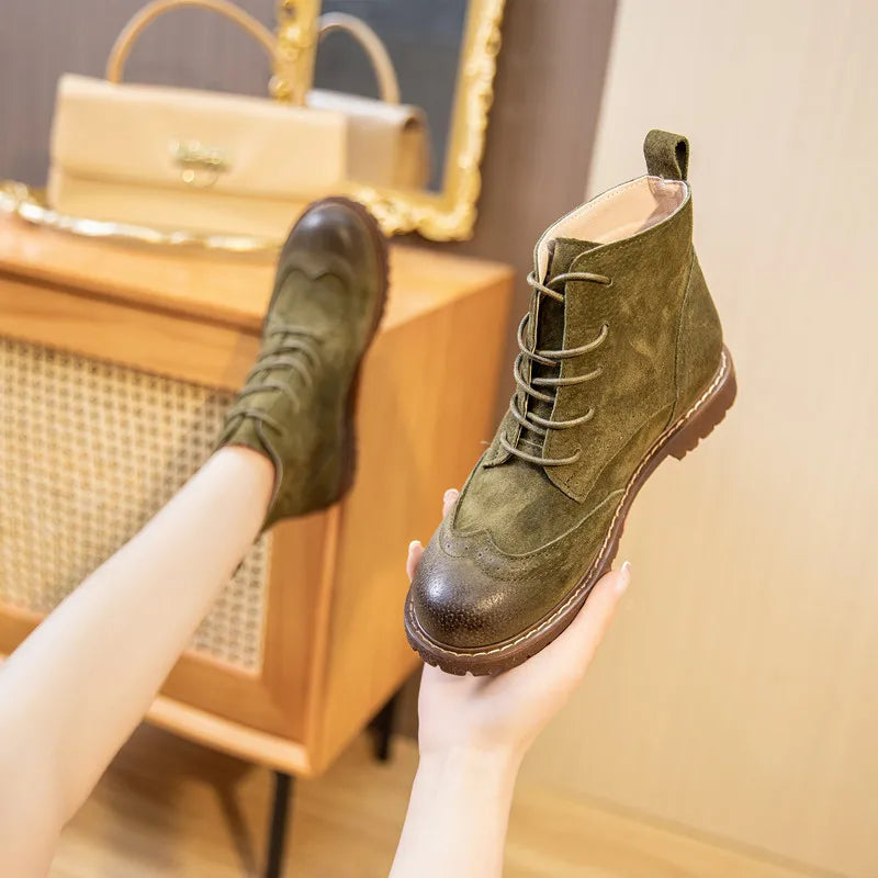 AIYUQICN Women Fur Leather Booties Ankle Boots Classic Retro