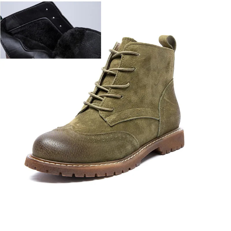 AIYUQICN Women Fur Leather Booties Ankle Boots Classic Retro