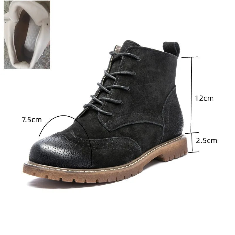 AIYUQICN Women Fur Leather Booties Ankle Boots Classic Retro