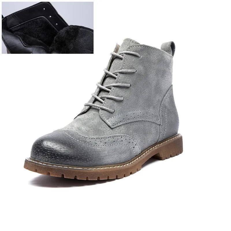 AIYUQICN Women Fur Leather Booties Ankle Boots Classic Retro