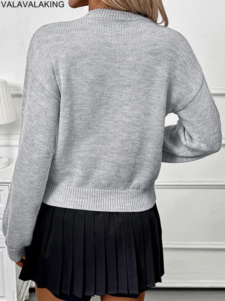 Valavalaking Winter Knit Sweater Women O Neck Long Sleeve