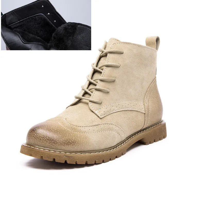 AIYUQICN Women Fur Leather Booties Ankle Boots Classic Retro