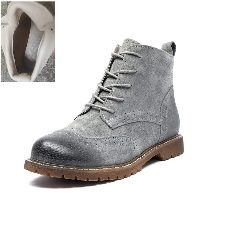AIYUQICN Women Fur Leather Booties Ankle Boots Classic Retro