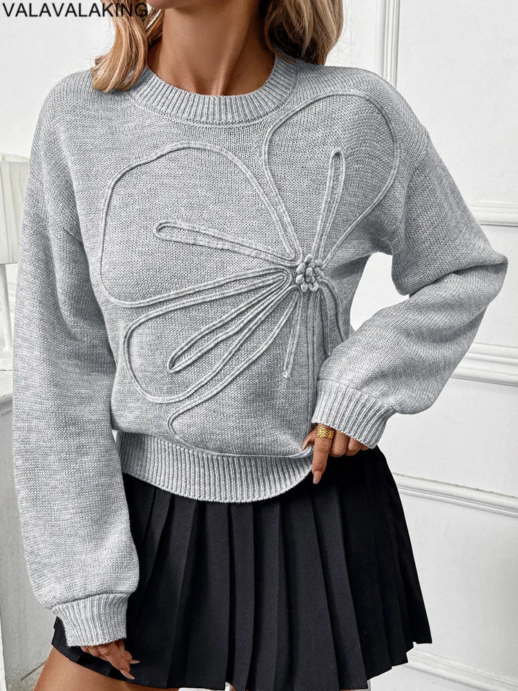 Valavalaking Winter Knit Sweater Women O Neck Long Sleeve