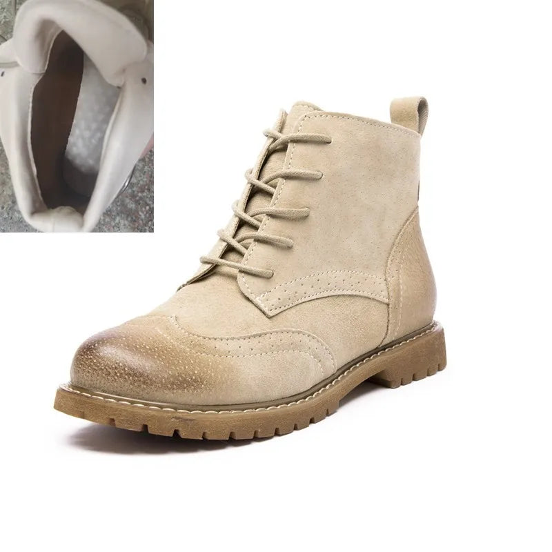 AIYUQICN Women Fur Leather Booties Ankle Boots Classic Retro