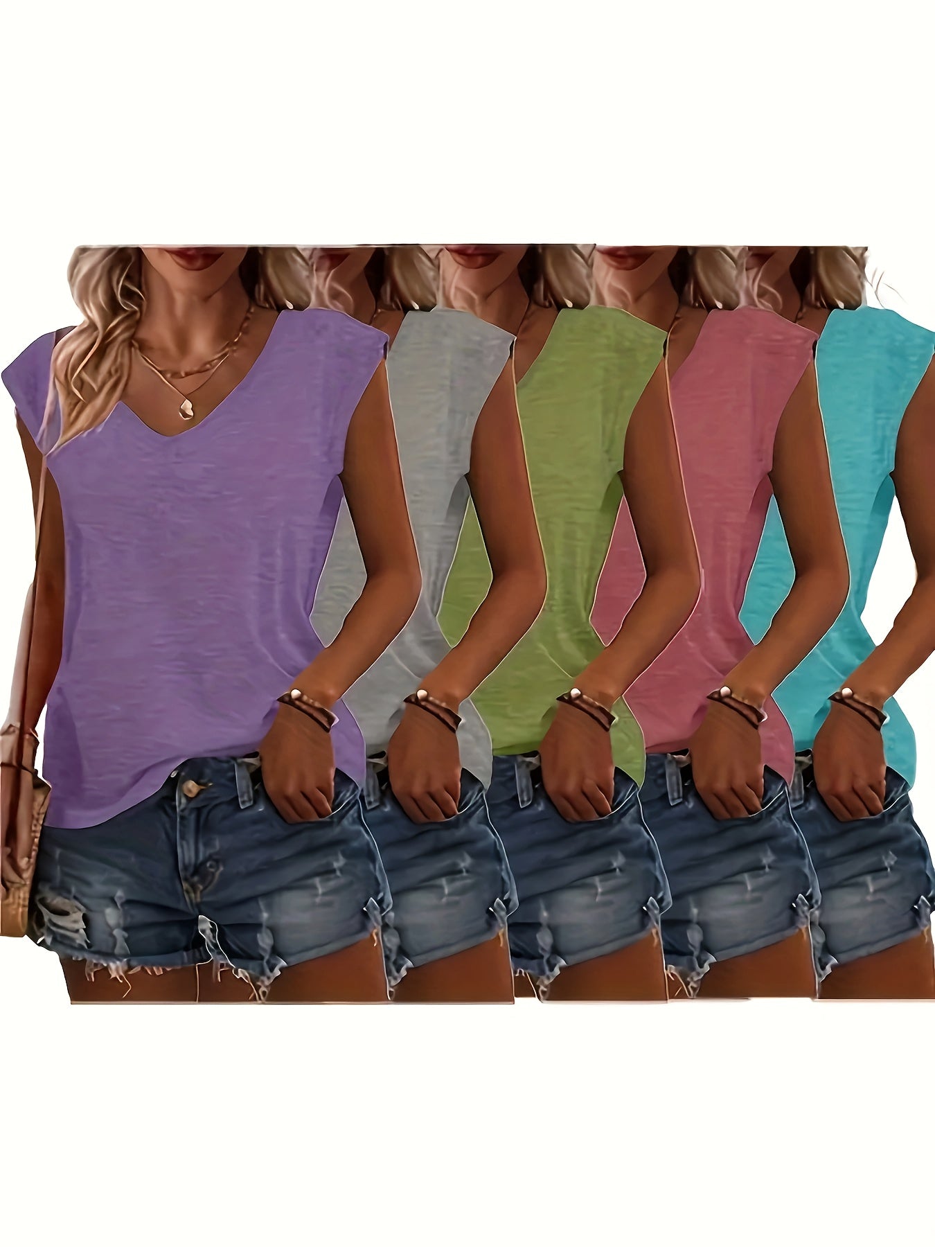 Sinhoon Women's V-Neck T-Shirts 5pcs Casual Fashion Set