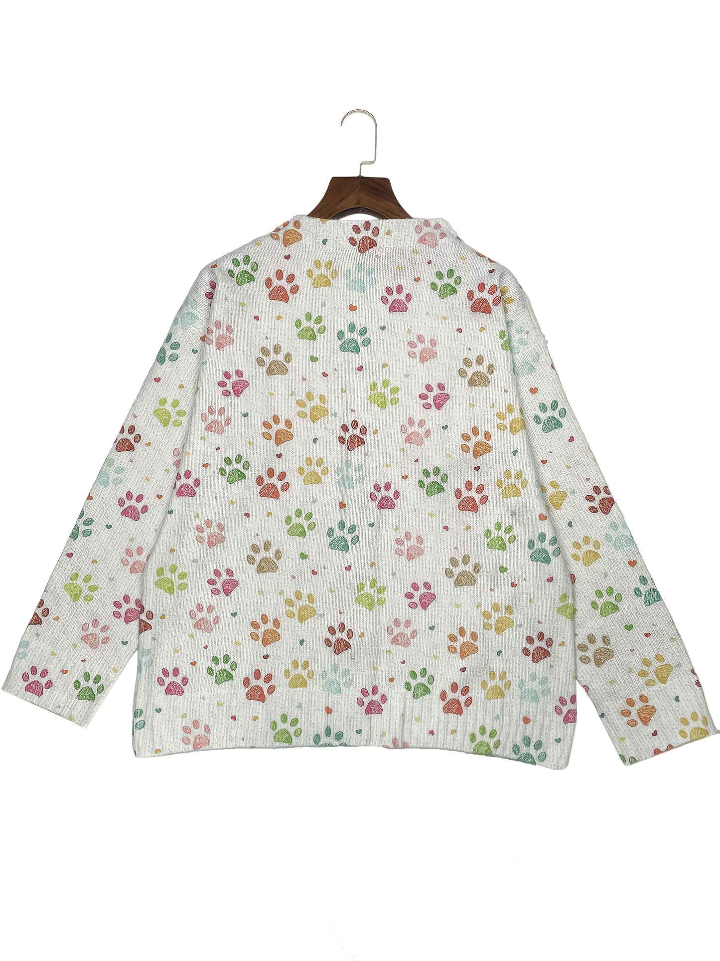 Womens 3D Dog Paw Print Cardigan Button Front Sweater