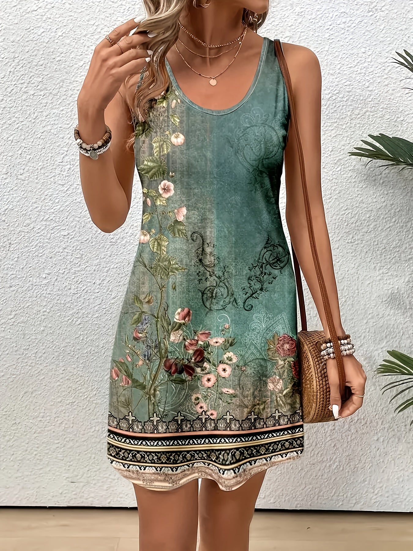 Women's Floral Print Sleeveless Tank Dress by Unknown Brand