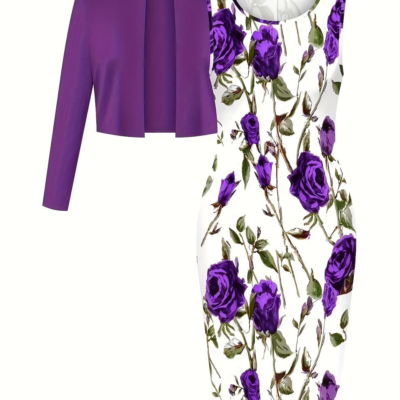 Women Two Piece Dress Set With Long Sleeve Cardigan