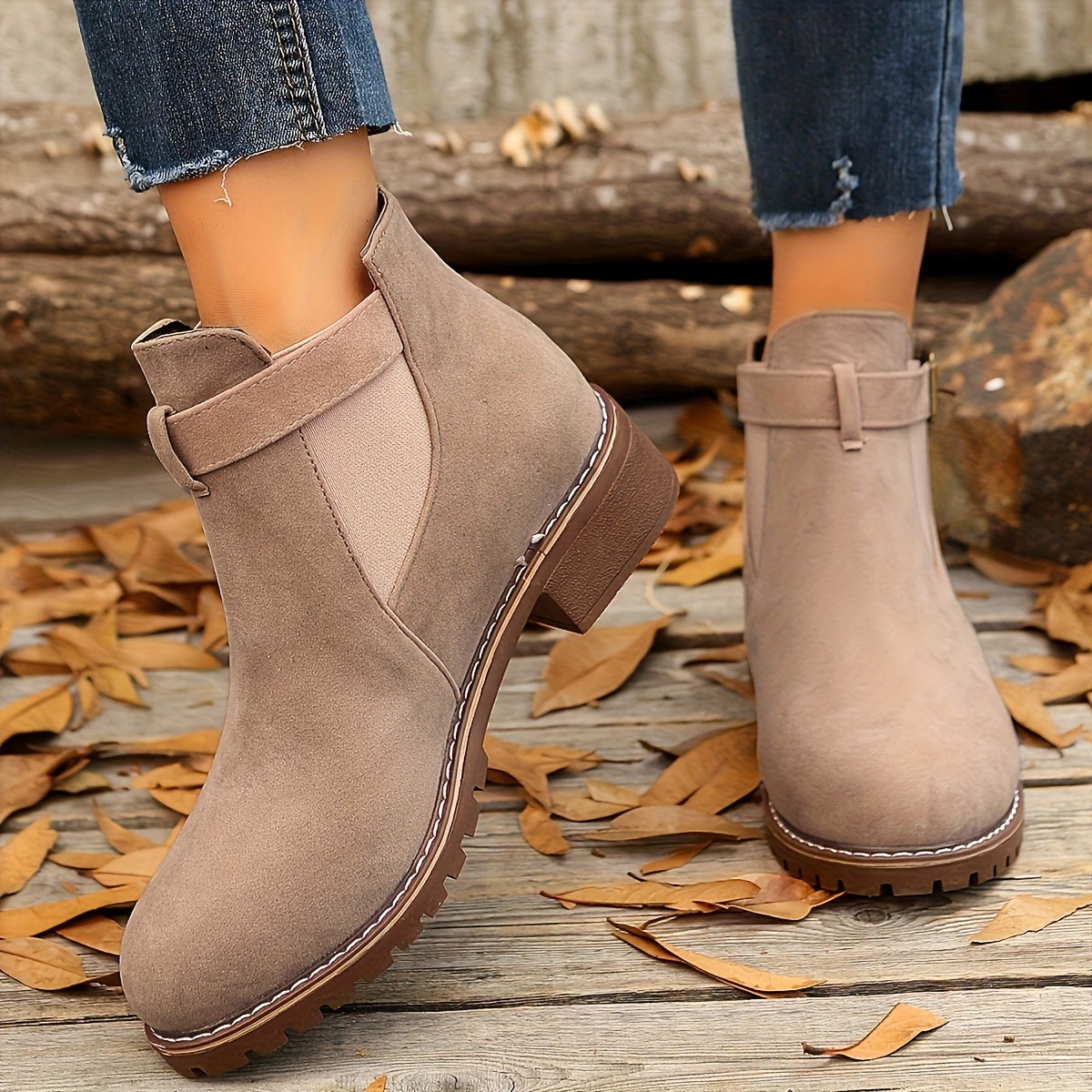 Women's Slip On Ankle Boots Buckle Strap Low Heel Comfort