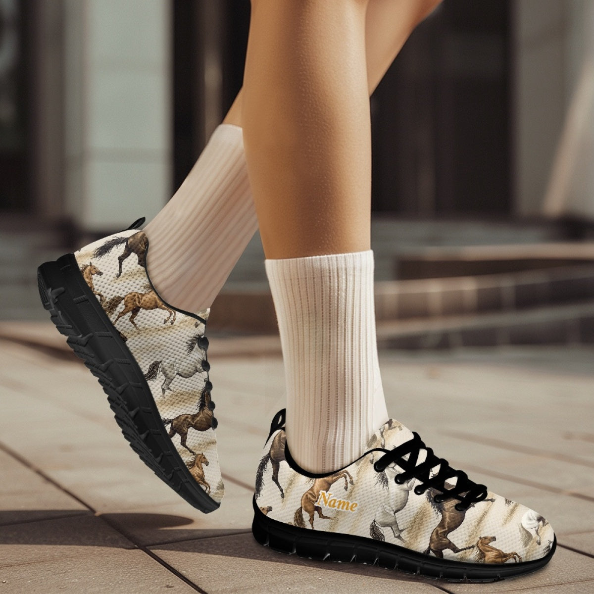 Custom Western Horse Print Sneakers With Personalized TEX