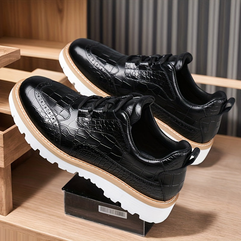 Whiskers Crocodile Pattern Leather Shoes Men Vintage