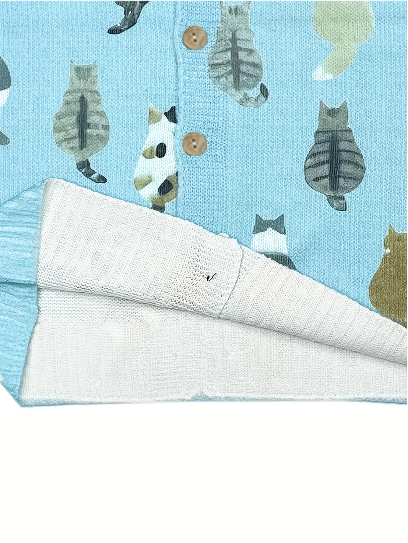 Cat Print Cardigan Sweater Allover Pattern Button Front