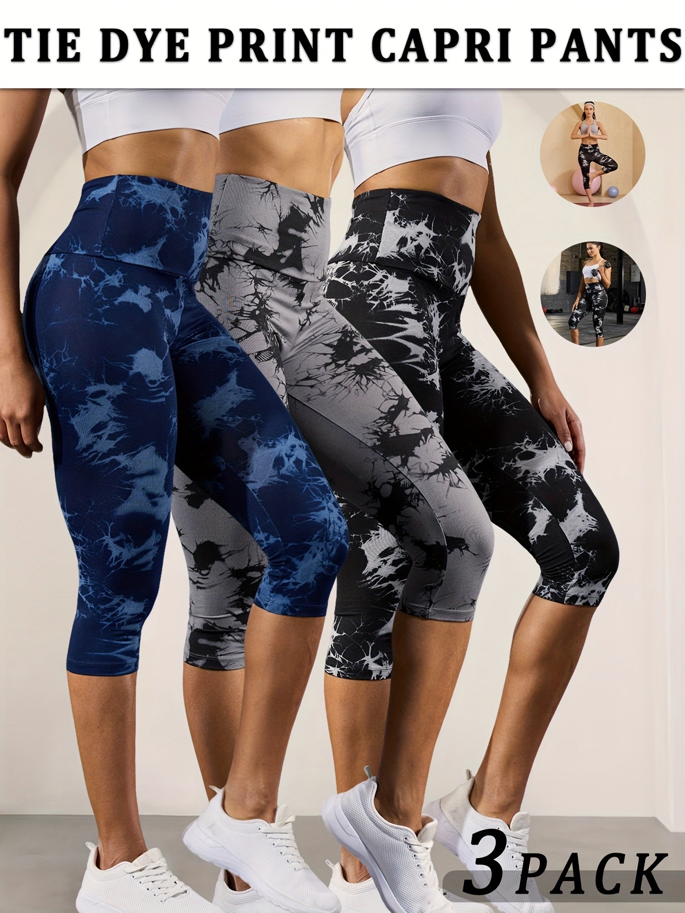Three Pack Women's High Waisted Capri Pants