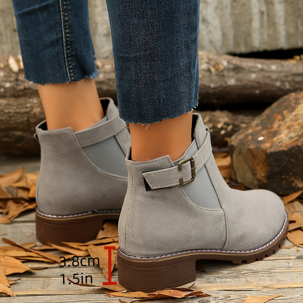 Women's Slip On Ankle Boots Buckle Strap Low Heel Comfort