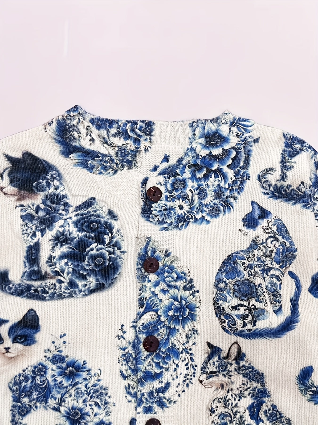 Women's Cat Print Cardigan With Button Detail Lightweight