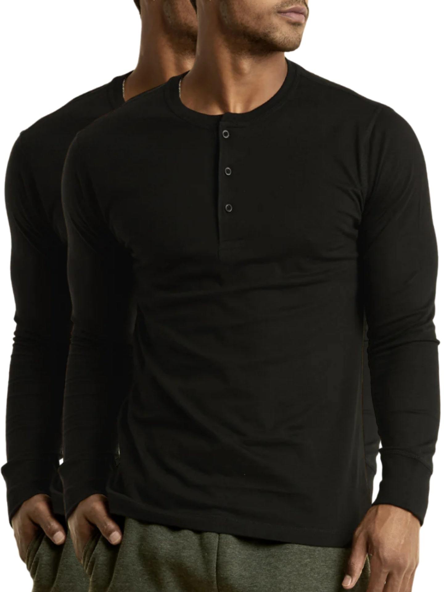 Mangodeal 2 Pack Mens Henley Long Sleeve Cotton Shirts