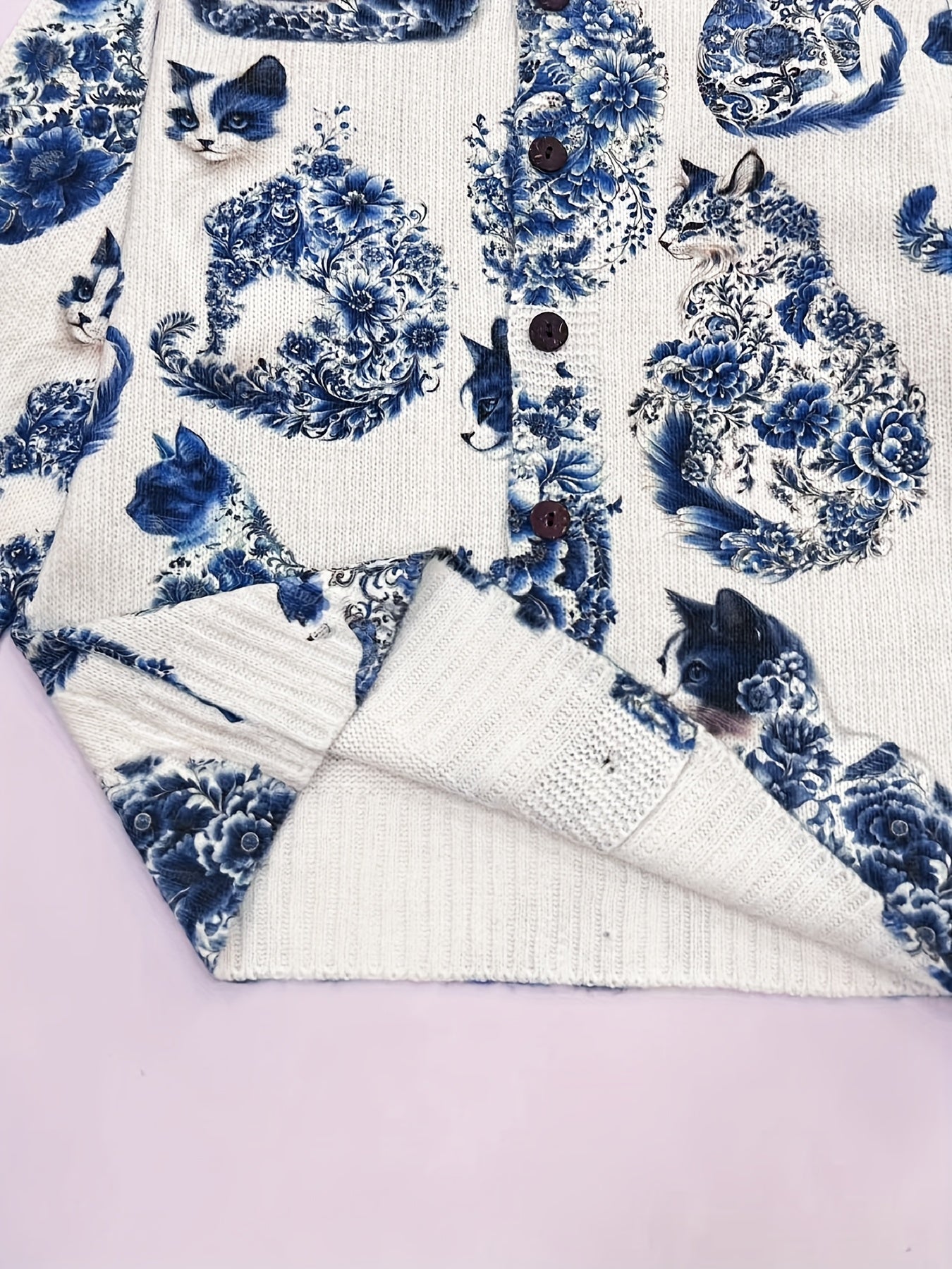 Women's Cat Print Cardigan With Button Detail Lightweight