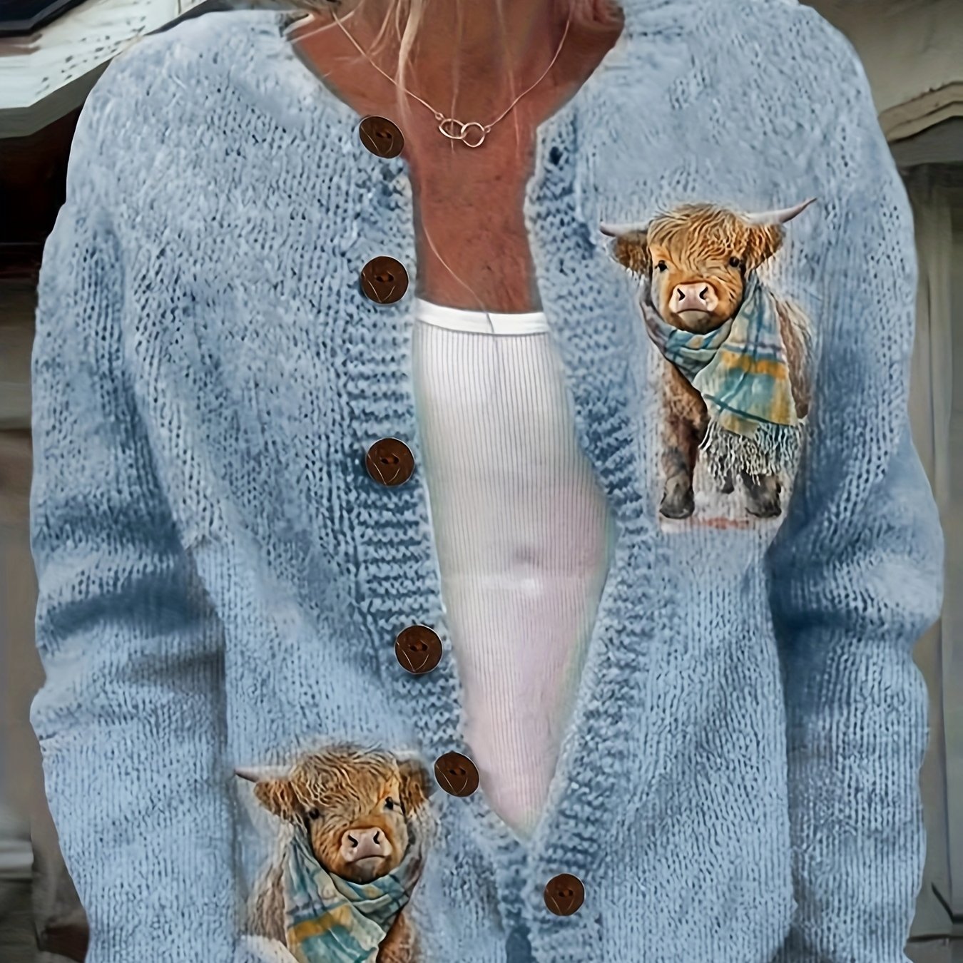 Cow Print Cardigan With Button Up All Season Cozy Sweater