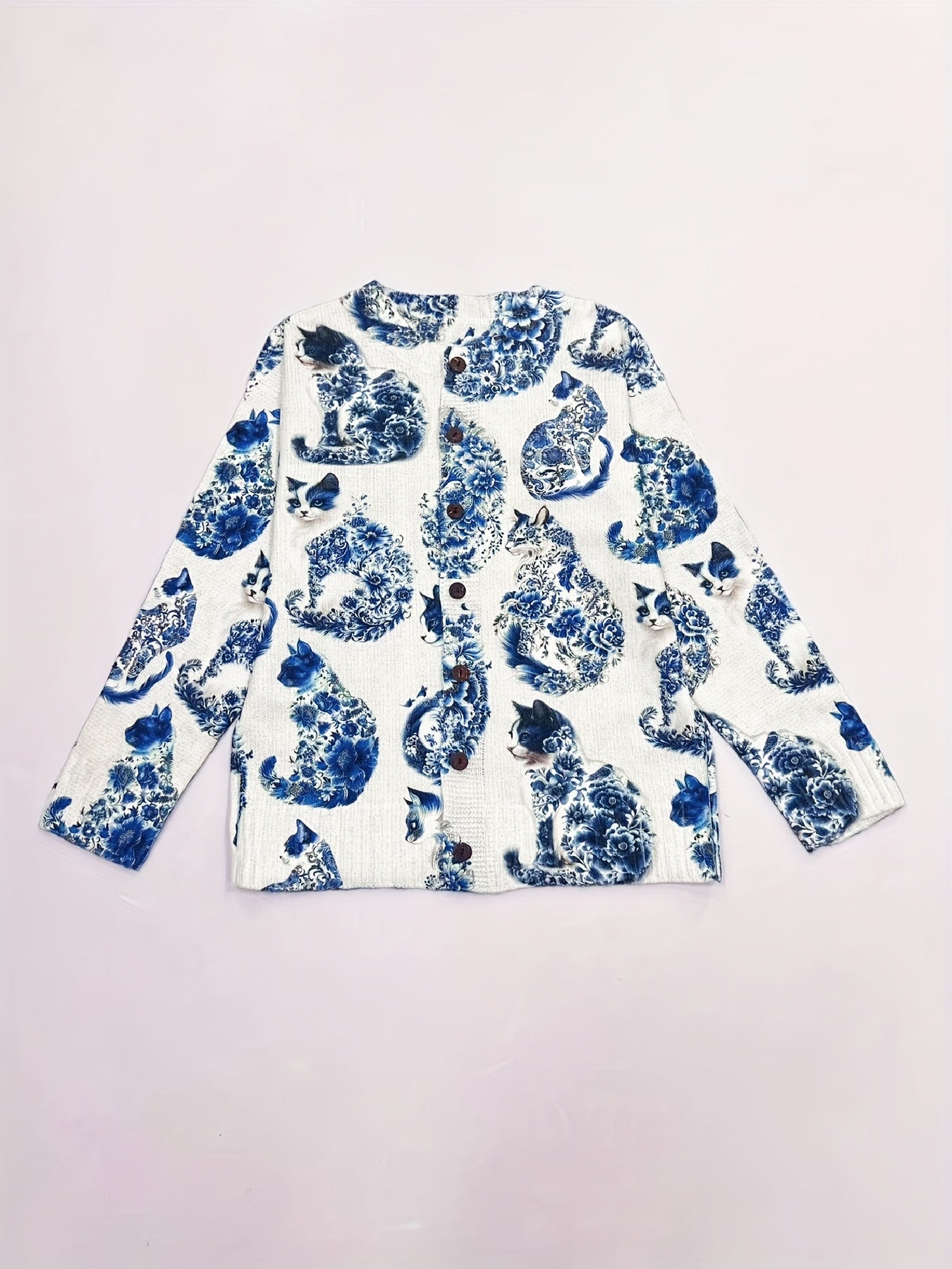 Women's Cat Print Cardigan With Button Detail Lightweight