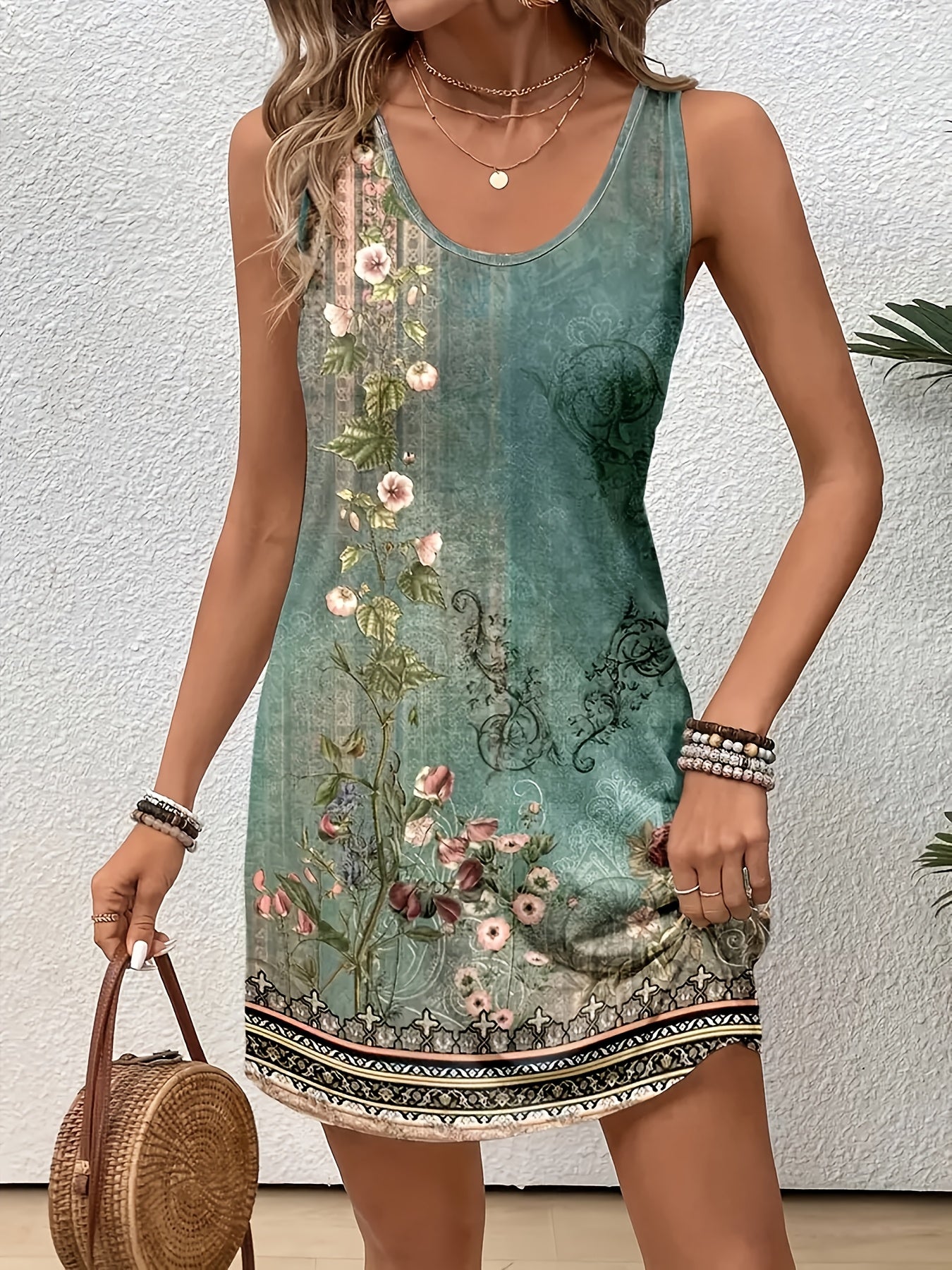 Women's Floral Print Sleeveless Tank Dress by Unknown Brand