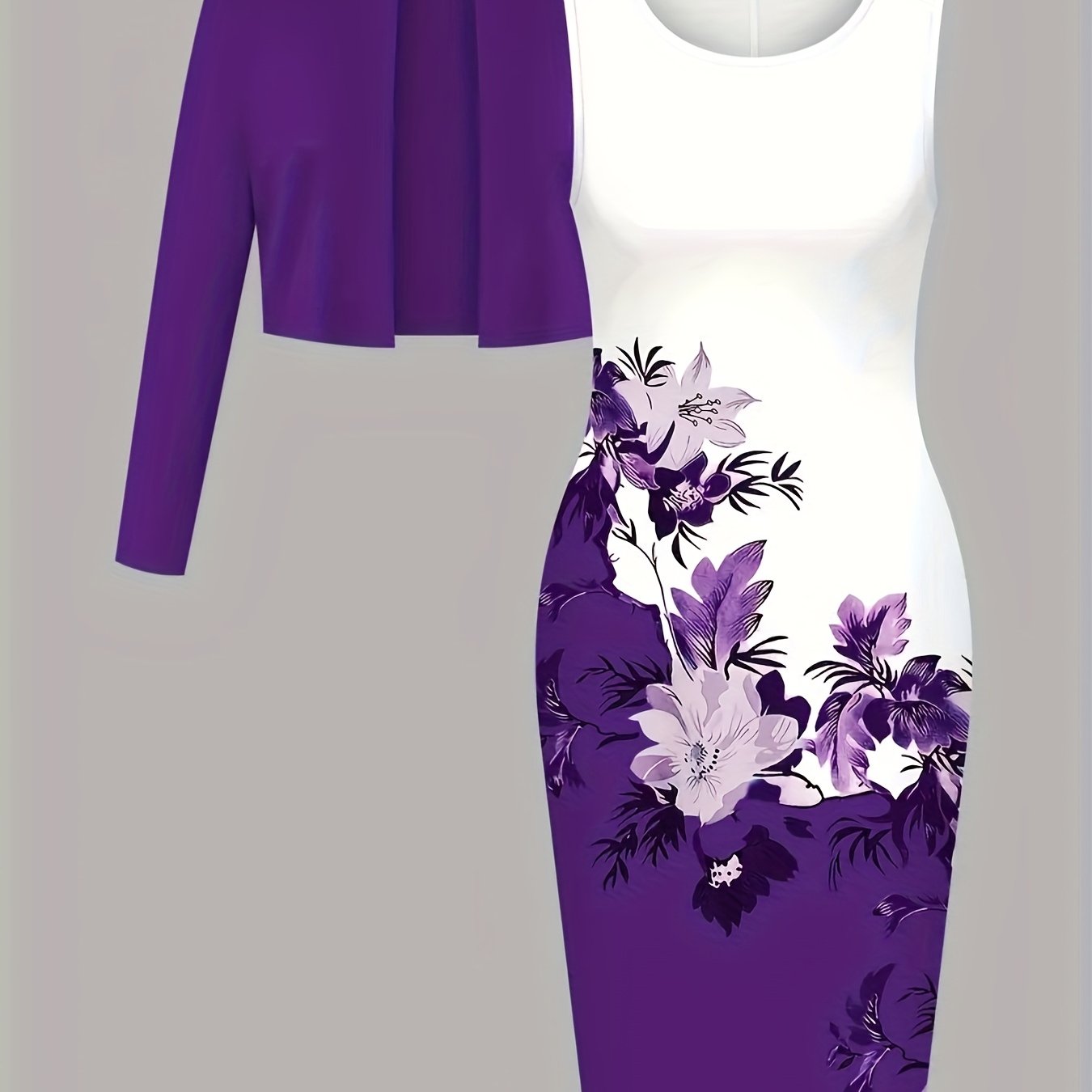 Women Two Piece Dress Set With Long Sleeve Cardigan