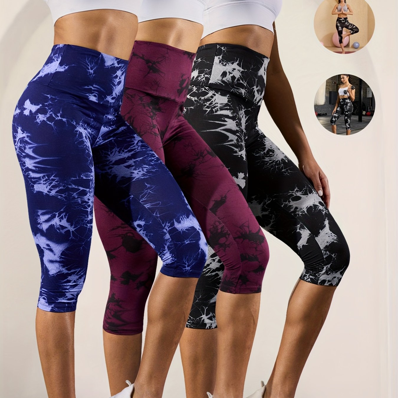 Three Pack Women's High Waisted Capri Pants