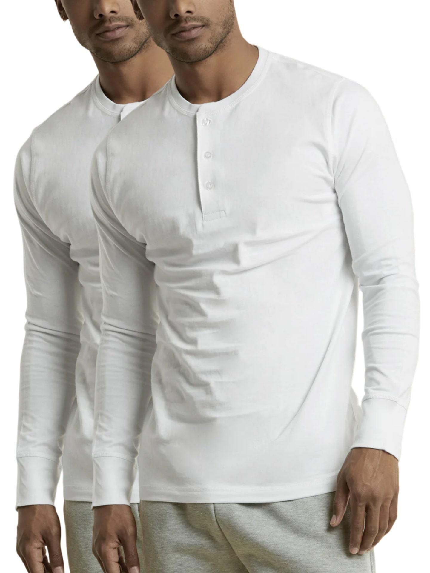 Mangodeal 2 Pack Mens Henley Long Sleeve Cotton Shirts