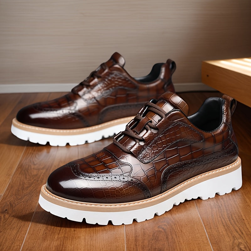 Whiskers Crocodile Pattern Leather Shoes Men Vintage