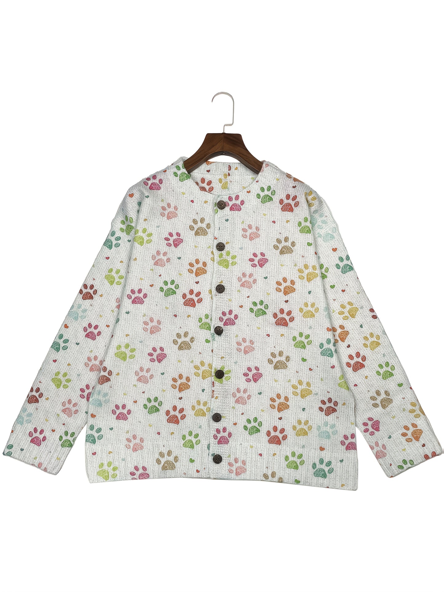 Womens 3D Dog Paw Print Cardigan Button Front Sweater