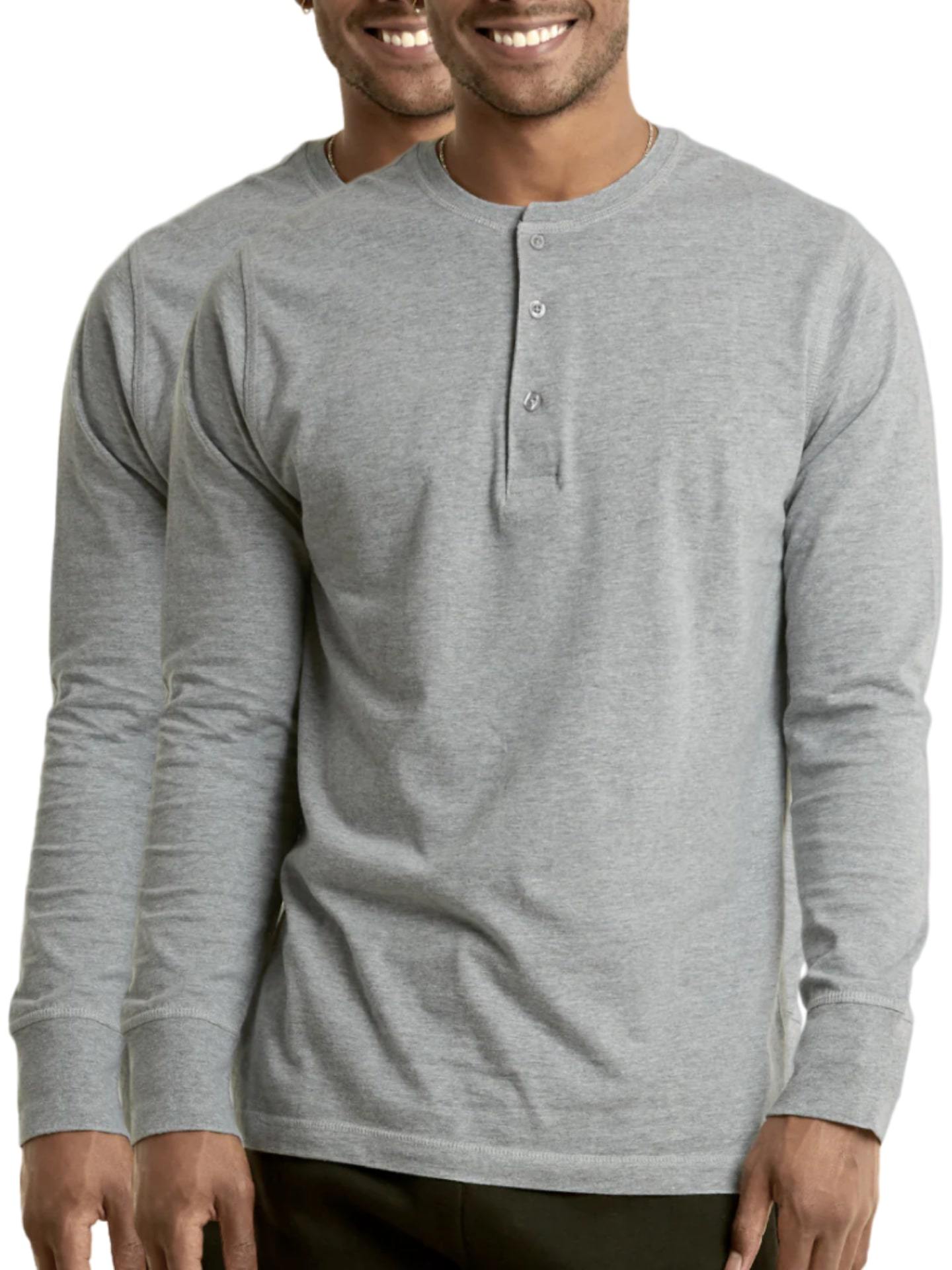 Mangodeal 2 Pack Mens Henley Long Sleeve Cotton Shirts