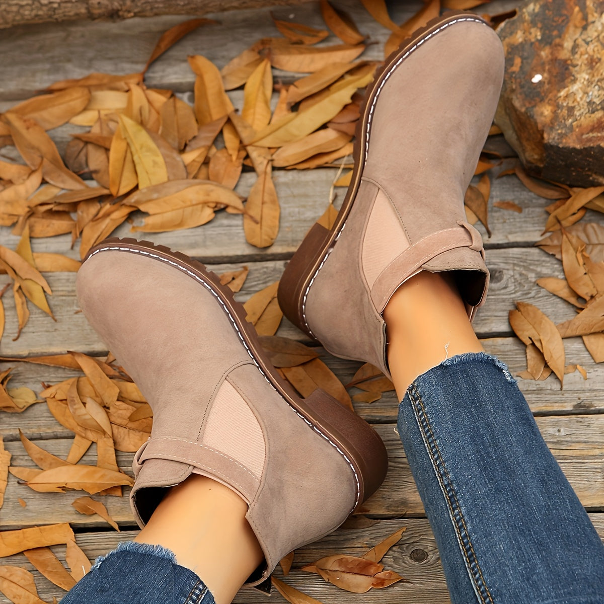 Women's Slip On Ankle Boots Buckle Strap Low Heel Comfort