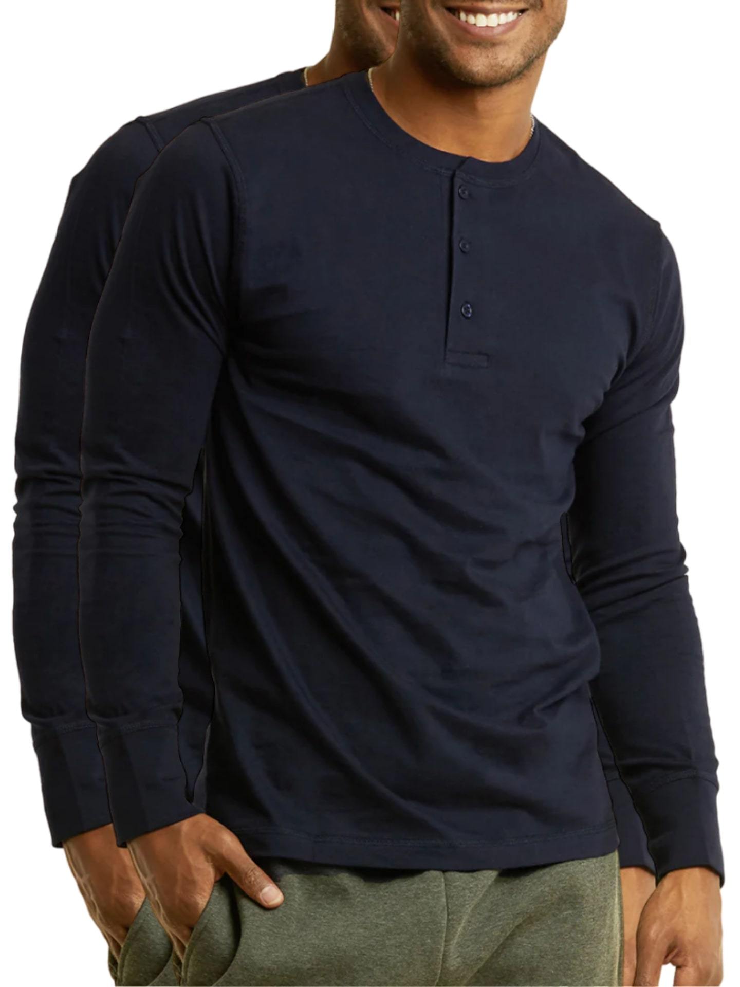 Mangodeal 2 Pack Mens Henley Long Sleeve Cotton Shirts
