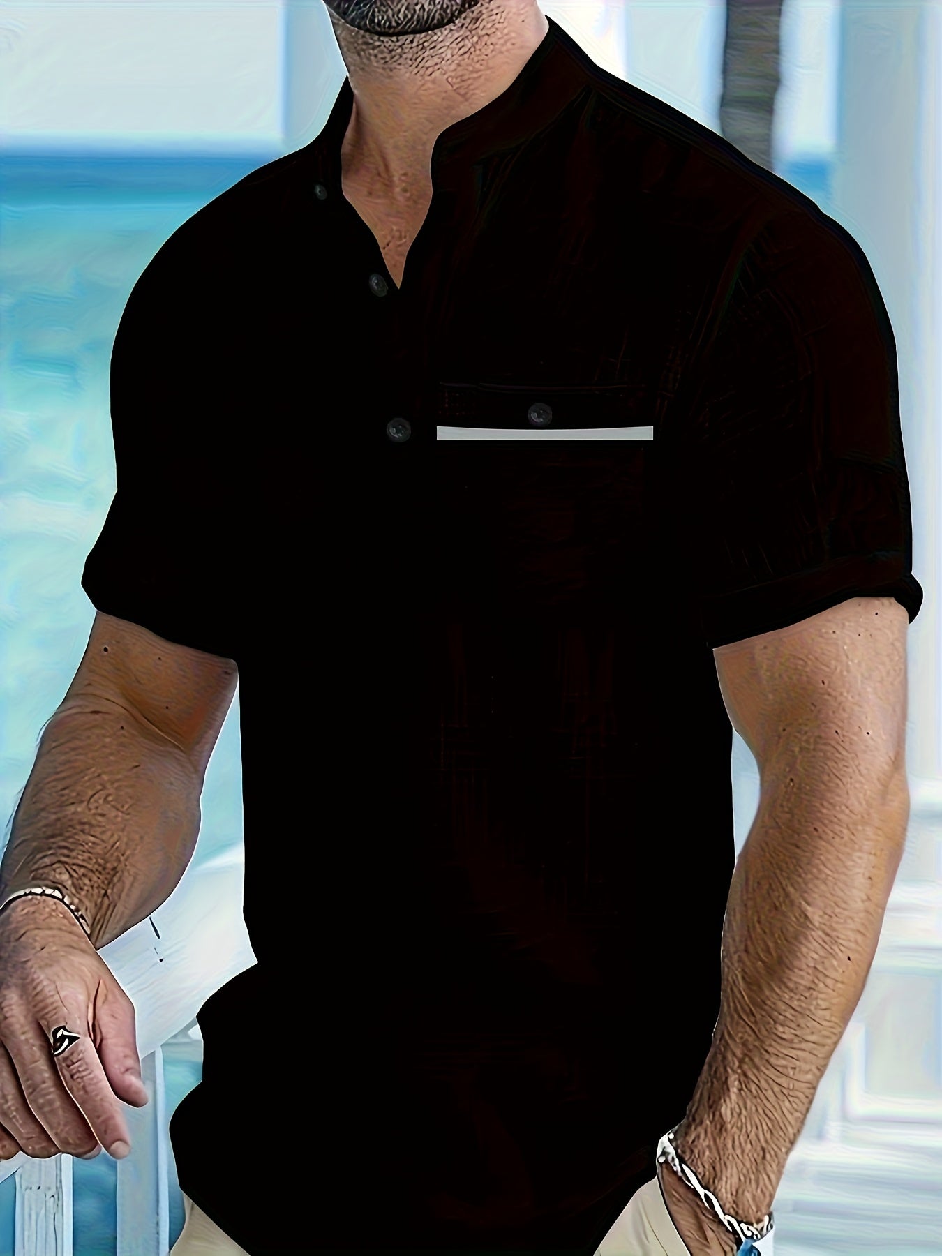 Whiskers Workouts and Wears Men Summer Stand Up Collar Shirt