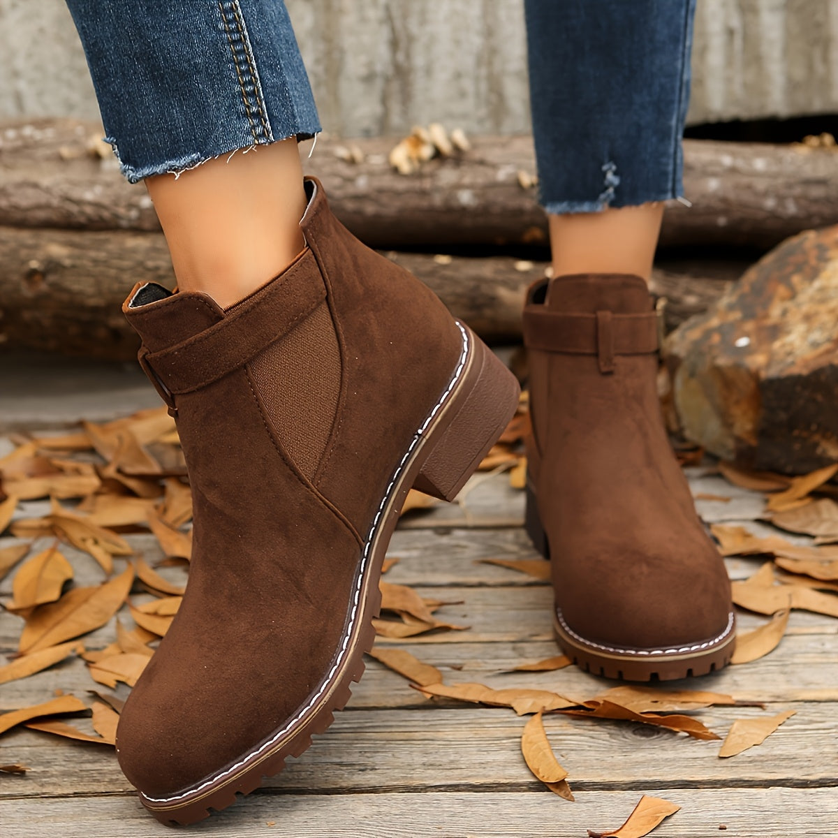 Women's Slip On Ankle Boots Buckle Strap Low Heel Comfort