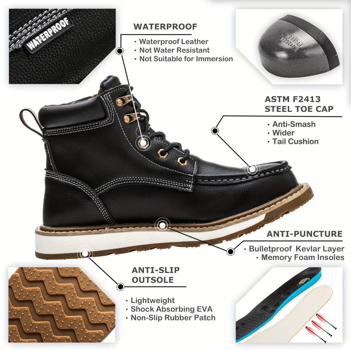 TAERGU HighGradeSteel Toe Boots Men Moc Toe Non Slip Safety