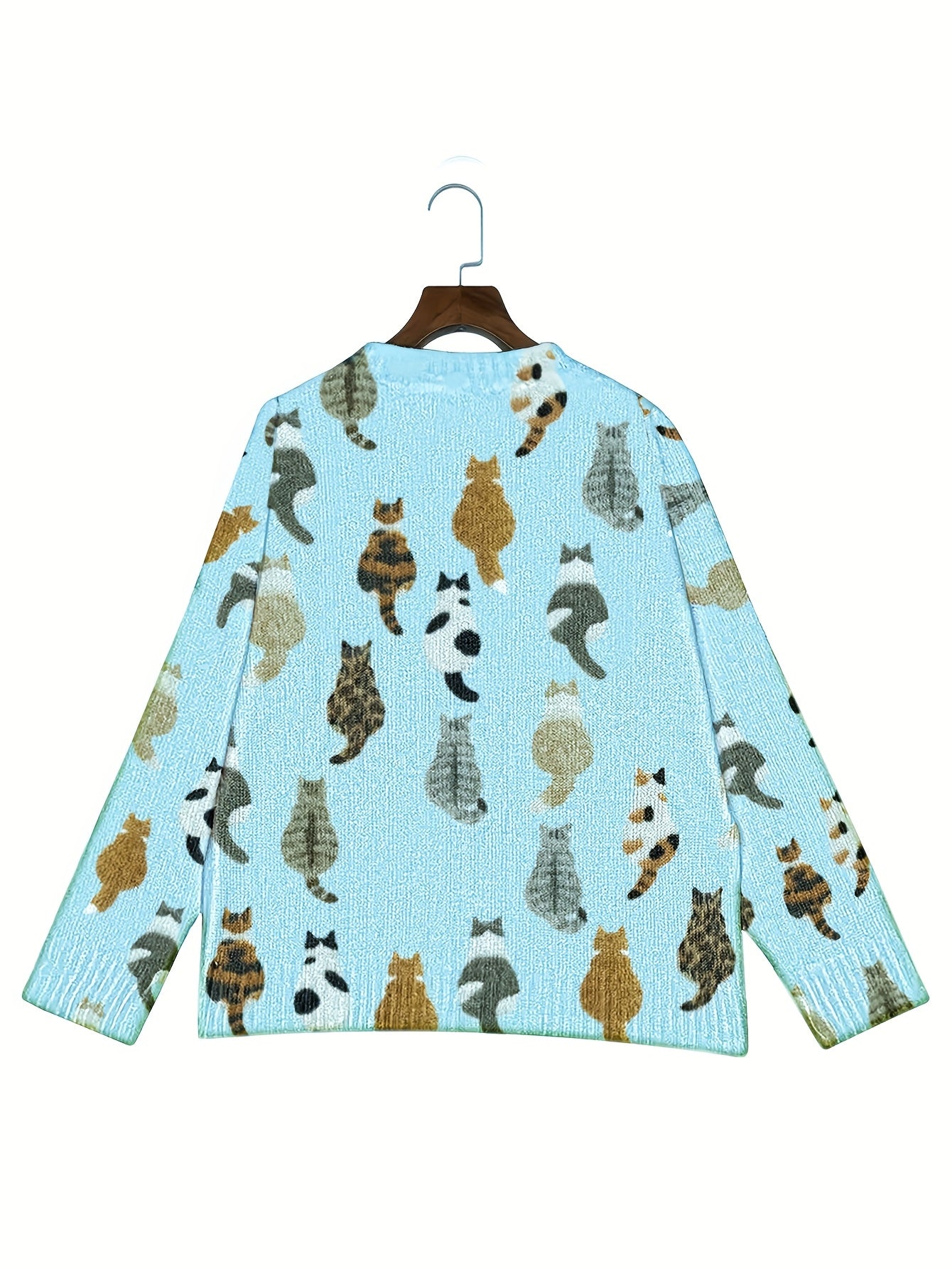 Cat Print Cardigan Sweater Allover Pattern Button Front