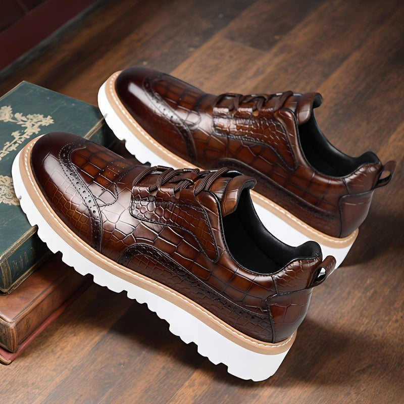 Whiskers Crocodile Pattern Leather Shoes Men Vintage