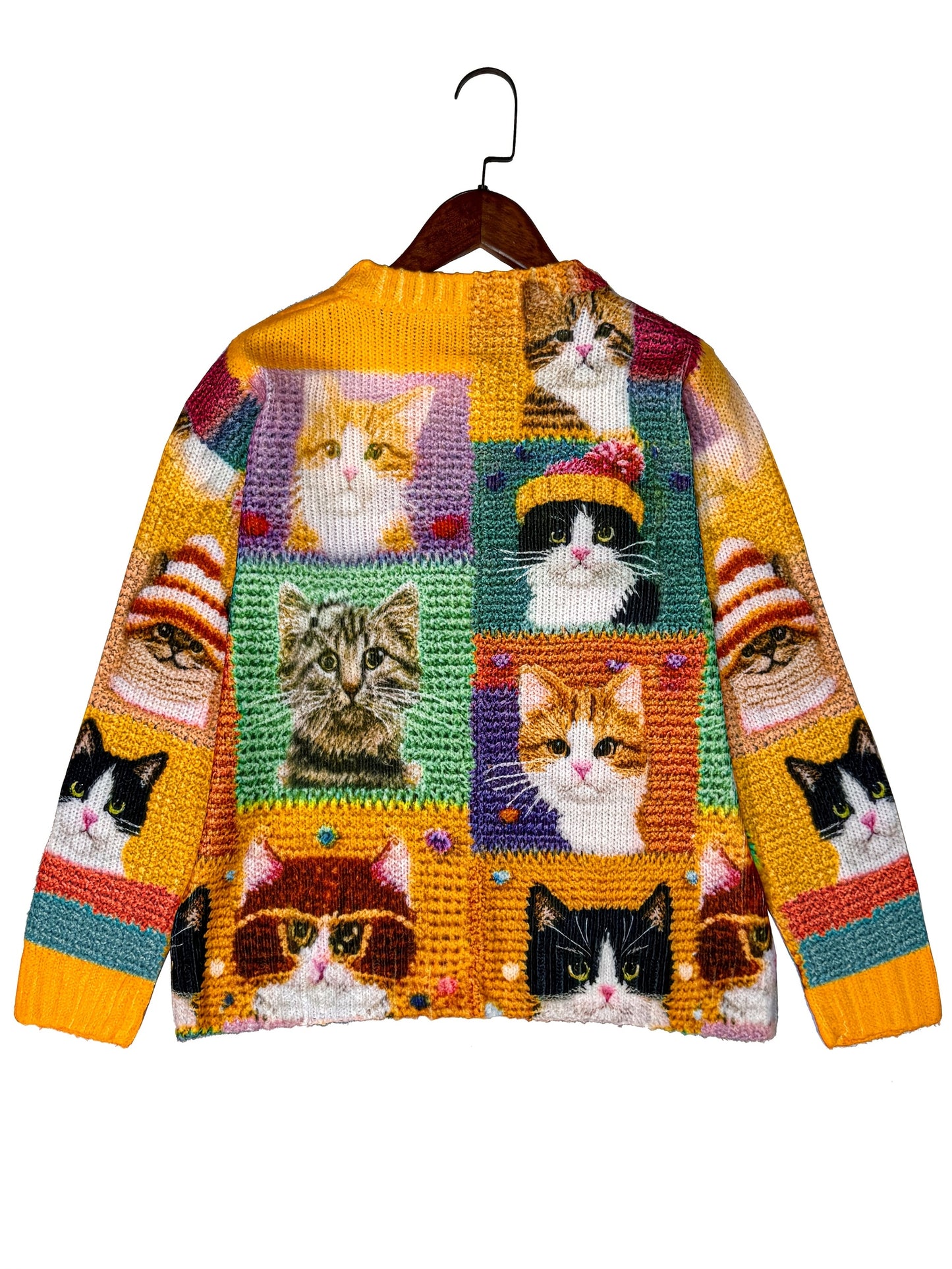 Cat All Over Pattern Cardigan Sweater For Women Long Sleeve
