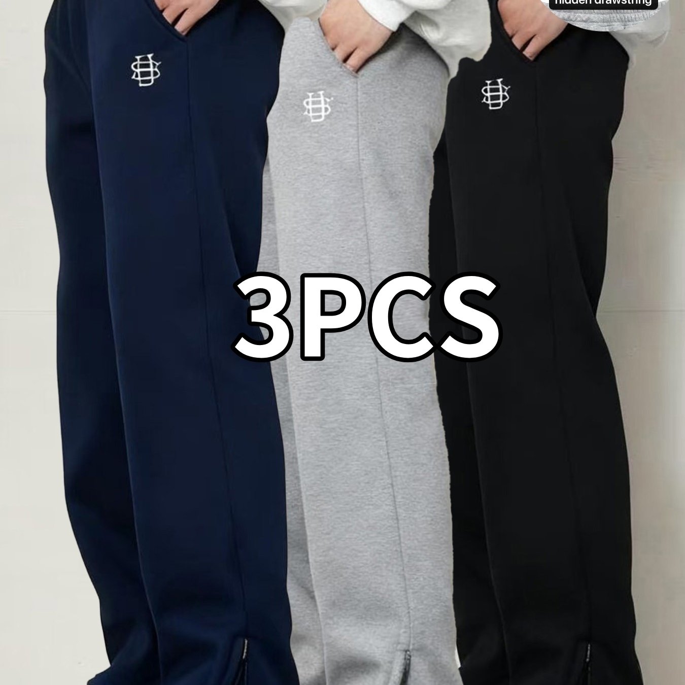 Men's Embroidered Casual Joggers Three Pack Warm Lounge Pants