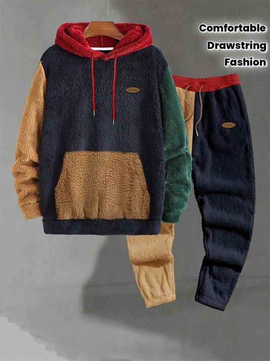 Men's Plush Hoodie and Jogger Set for Adults Cozy Warmth