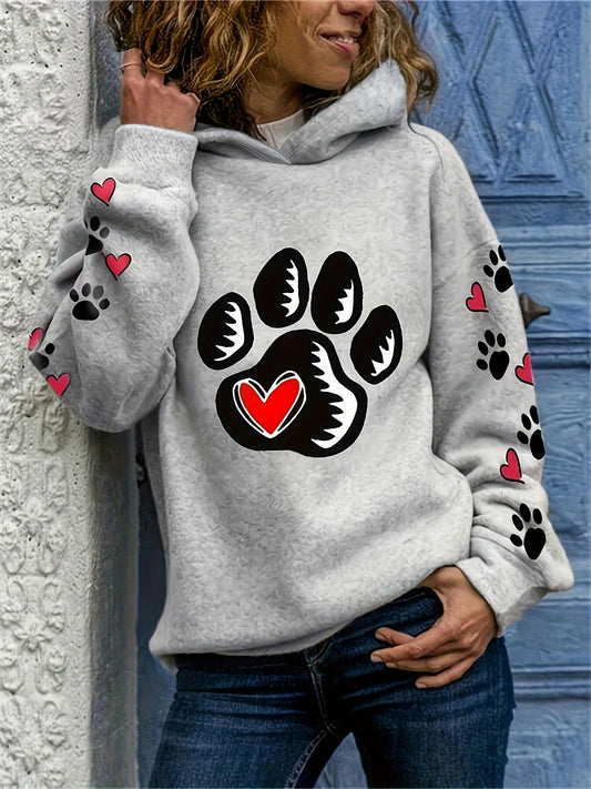 Womens Long Sleeve Hoodie Paw Print by Manufacturer Brand