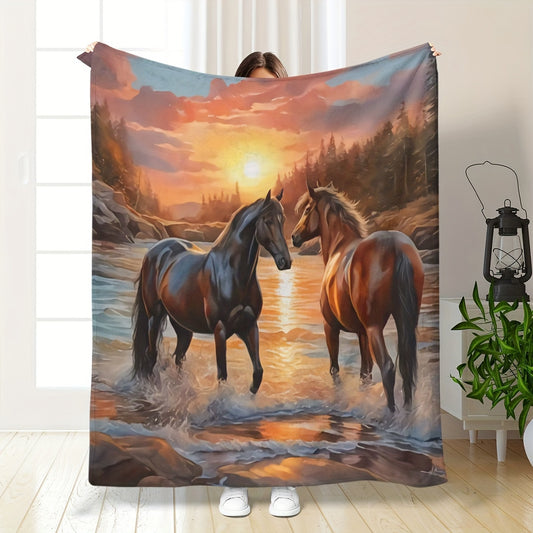 Instant Success Horse Print Flower Blanket Soft Flannel