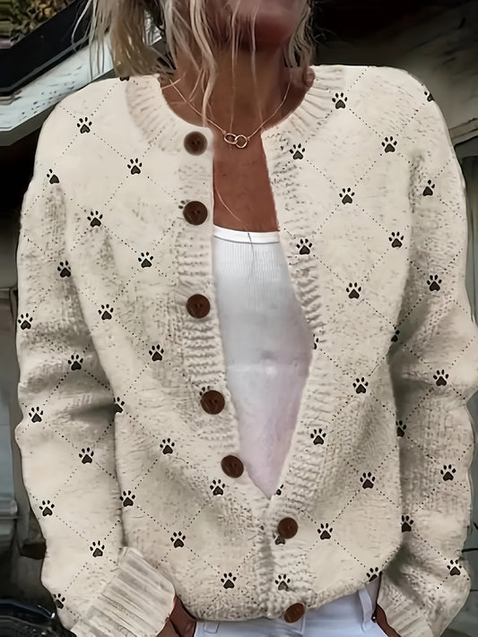 Women's 3D Print Cute Animal Paw Prints Geometric Cardigan