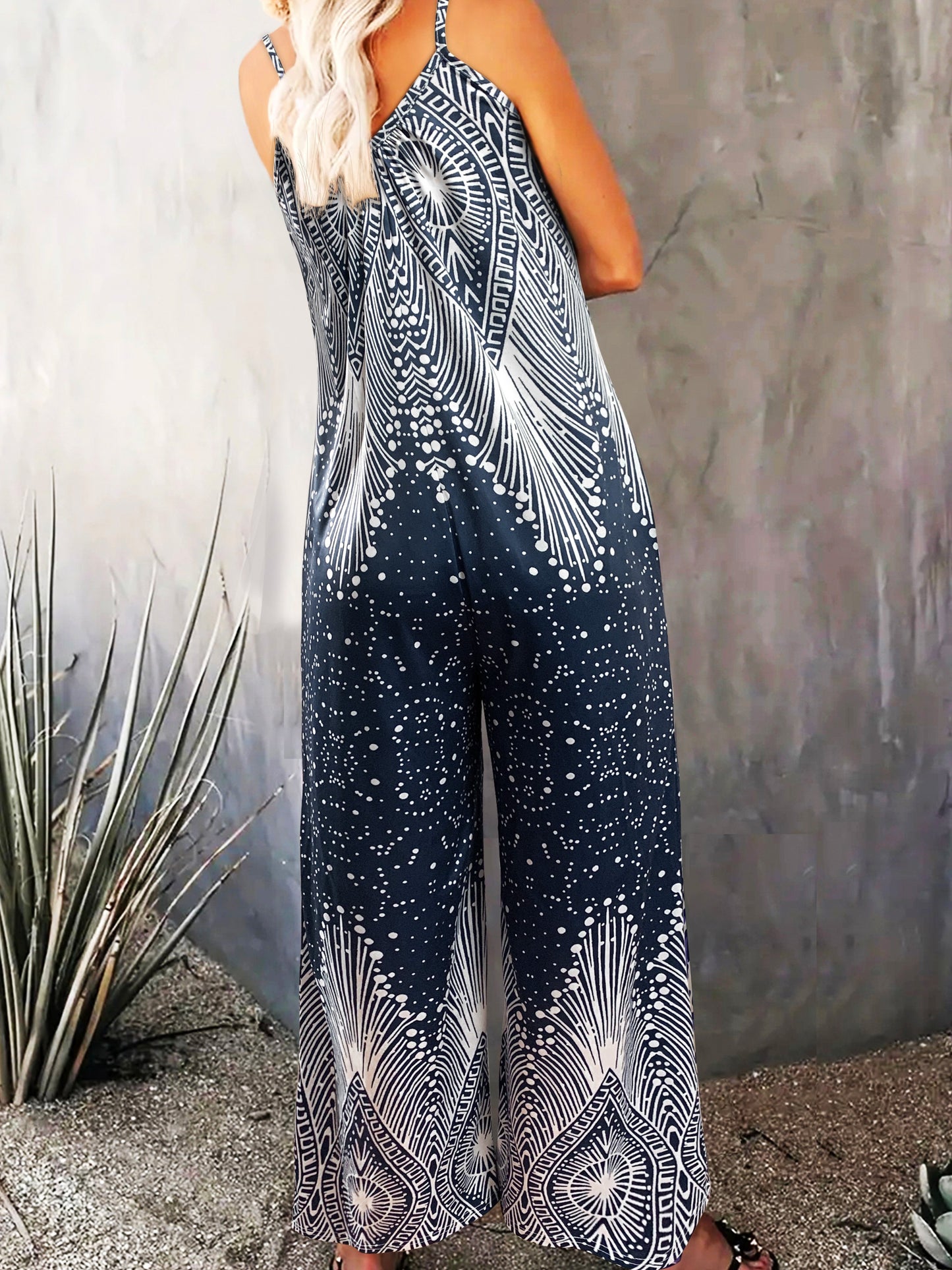 Women's Off Shoulder Tropical Leaf Print Jumpsuit