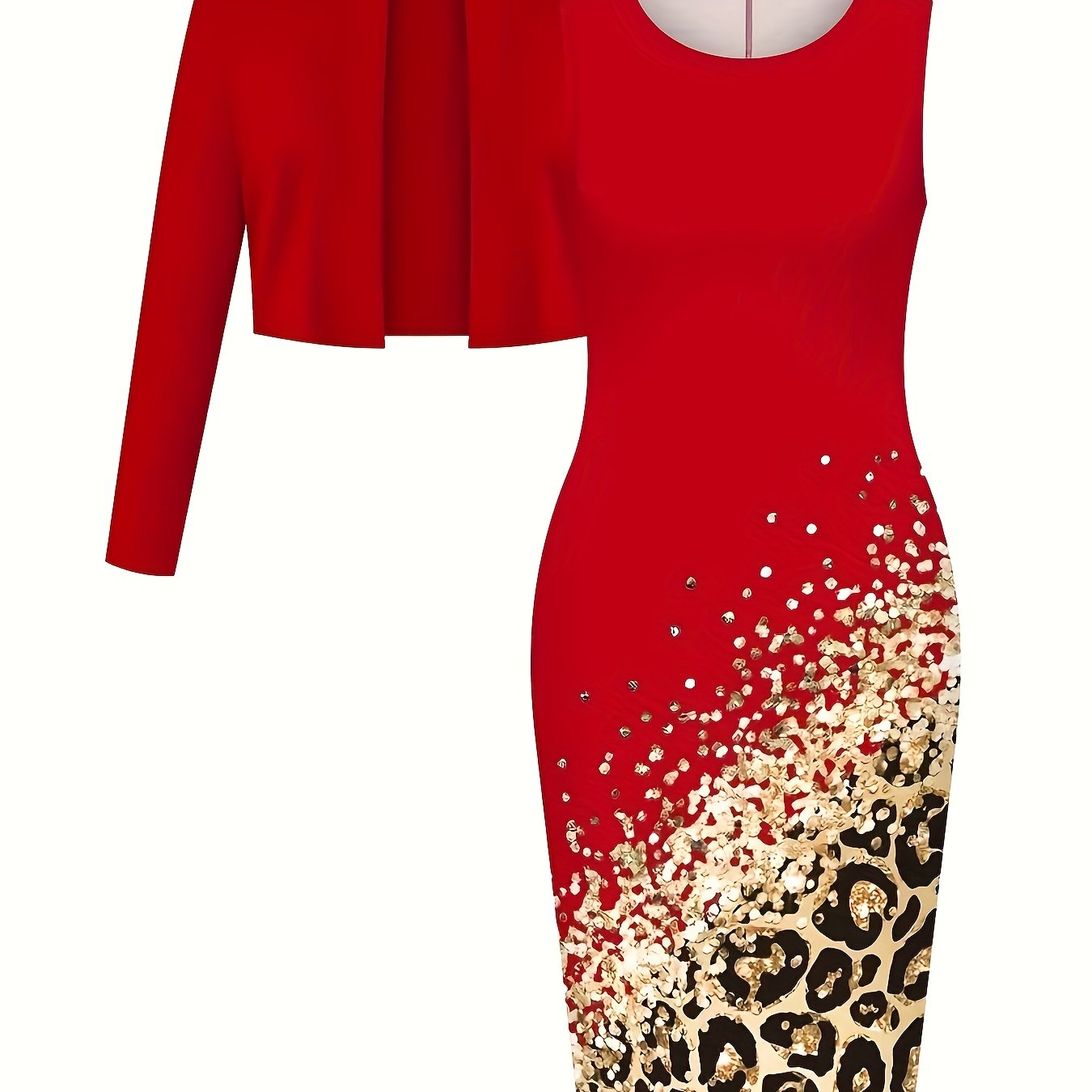 Women Two Piece Dress Set With Long Sleeve Cardigan