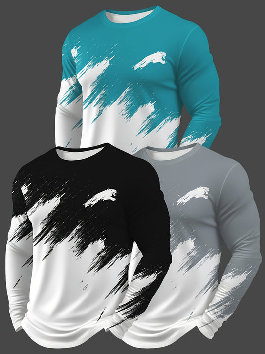 Mens Casual Long Sleeve T Shirts Geometric Abstract Print