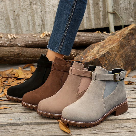 Women's Slip On Ankle Boots Buckle Strap Low Heel Comfort